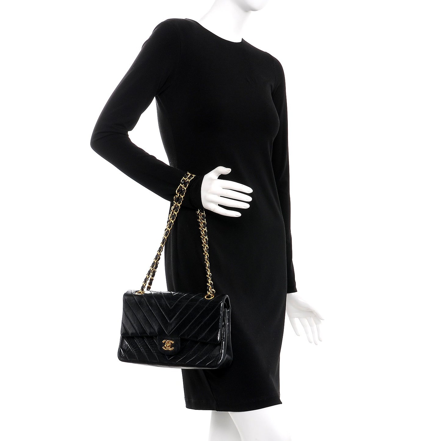 Lambskin Chevron Quilted Medium Double Flap Black