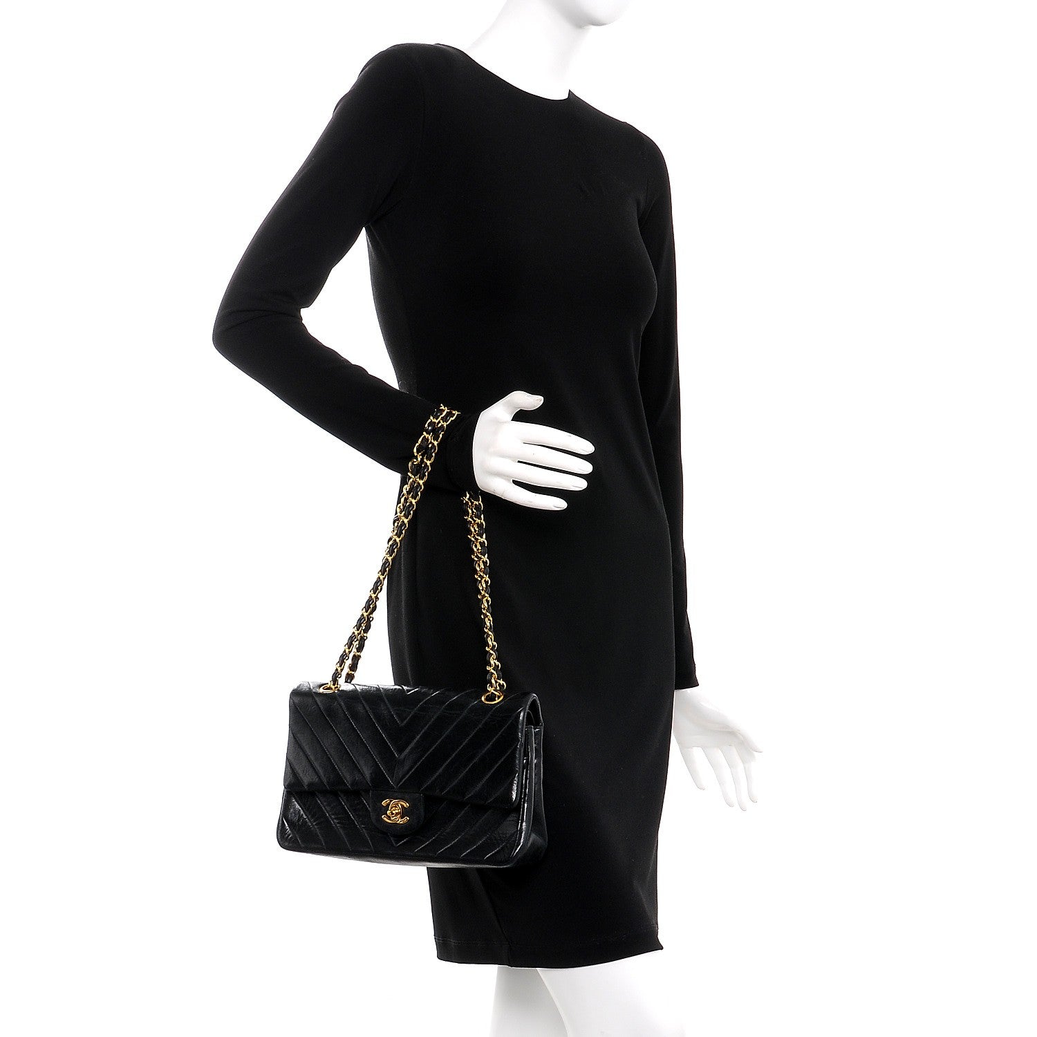 Chanel Lambskin Chevron Quilted Medium Double Flap Black 3 of 18