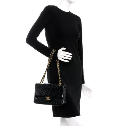 Chanel Lambskin Chevron Quilted Medium Double Flap Black 3 of 18