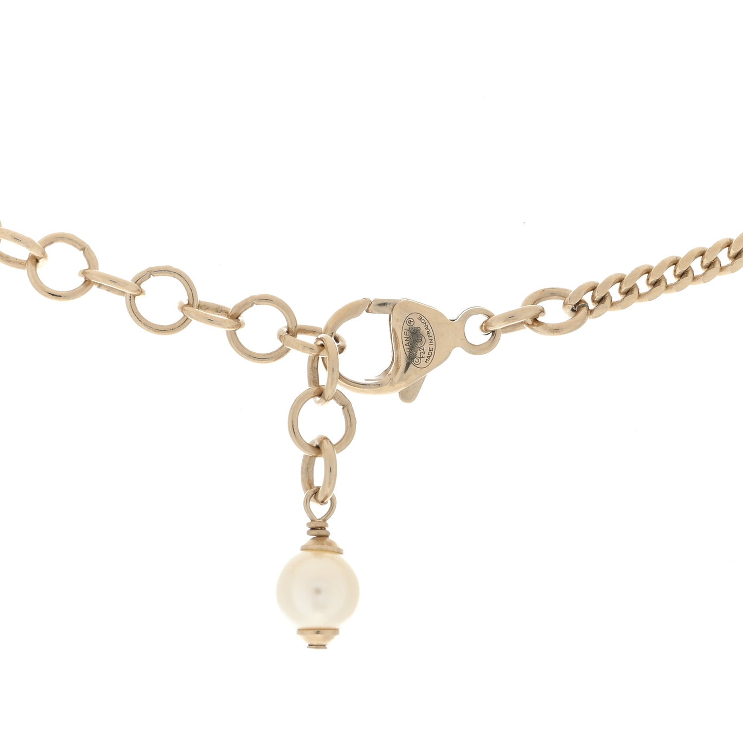Crystal Pearl CC Heart Necklace Gold