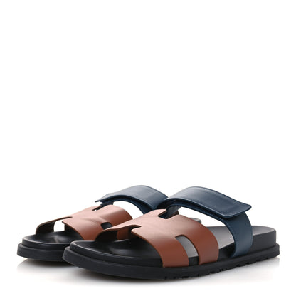 Hermes Calfskin Mens Chypre Sandals 43 Gold Bleu Celeste 5 of 12