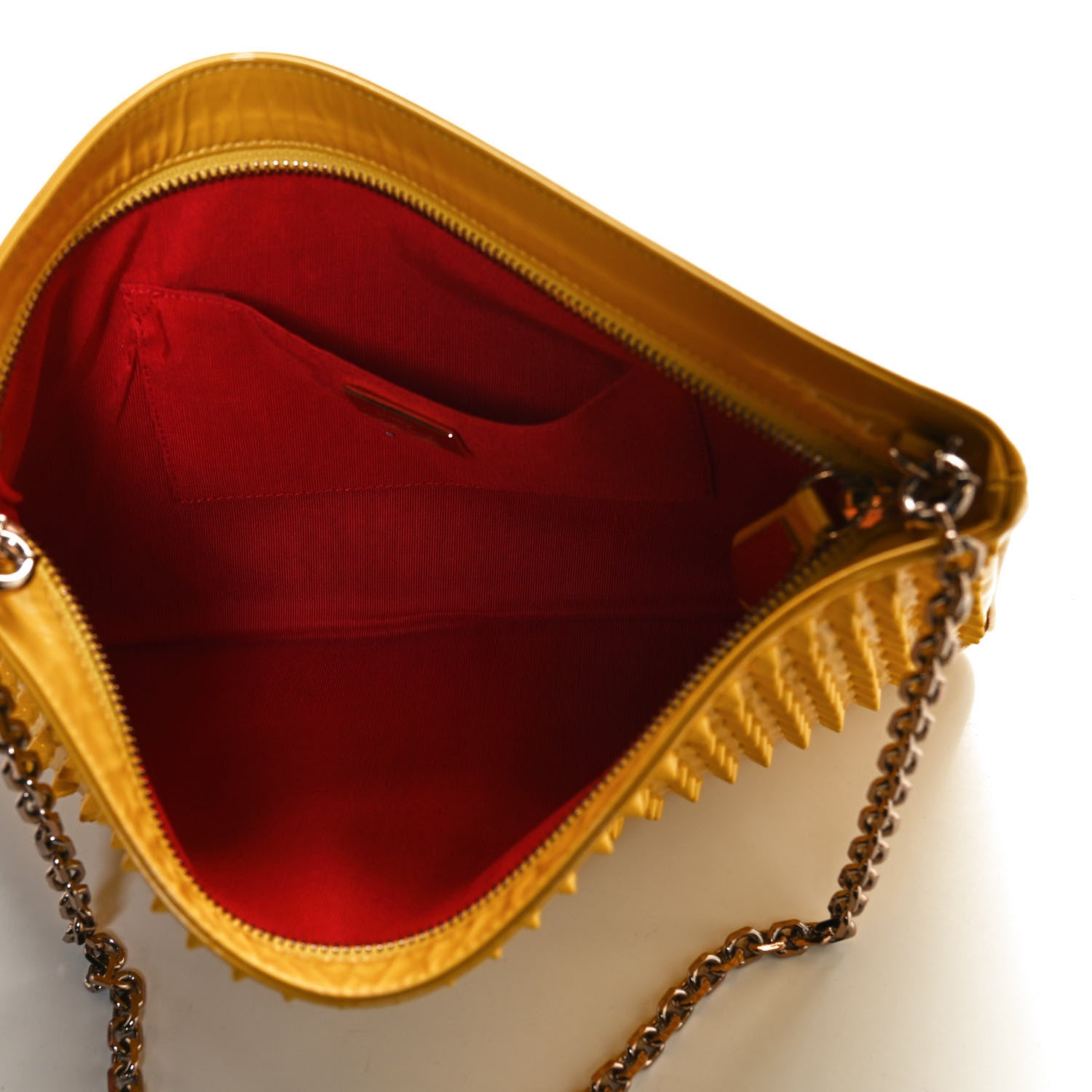 Christian Louboutin Patent Calfskin Studded Loubiposh Chain Clutch Yellow 5 of 14