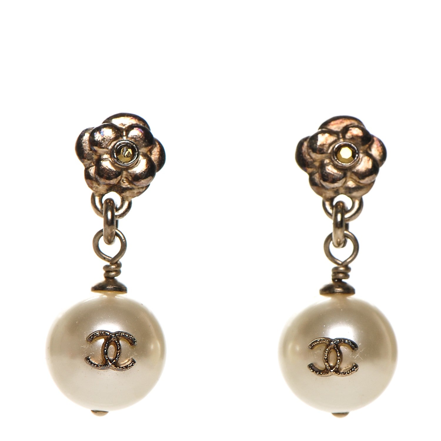 Chanel Camellia Pearl Drop Earrings Gold 1 of 3