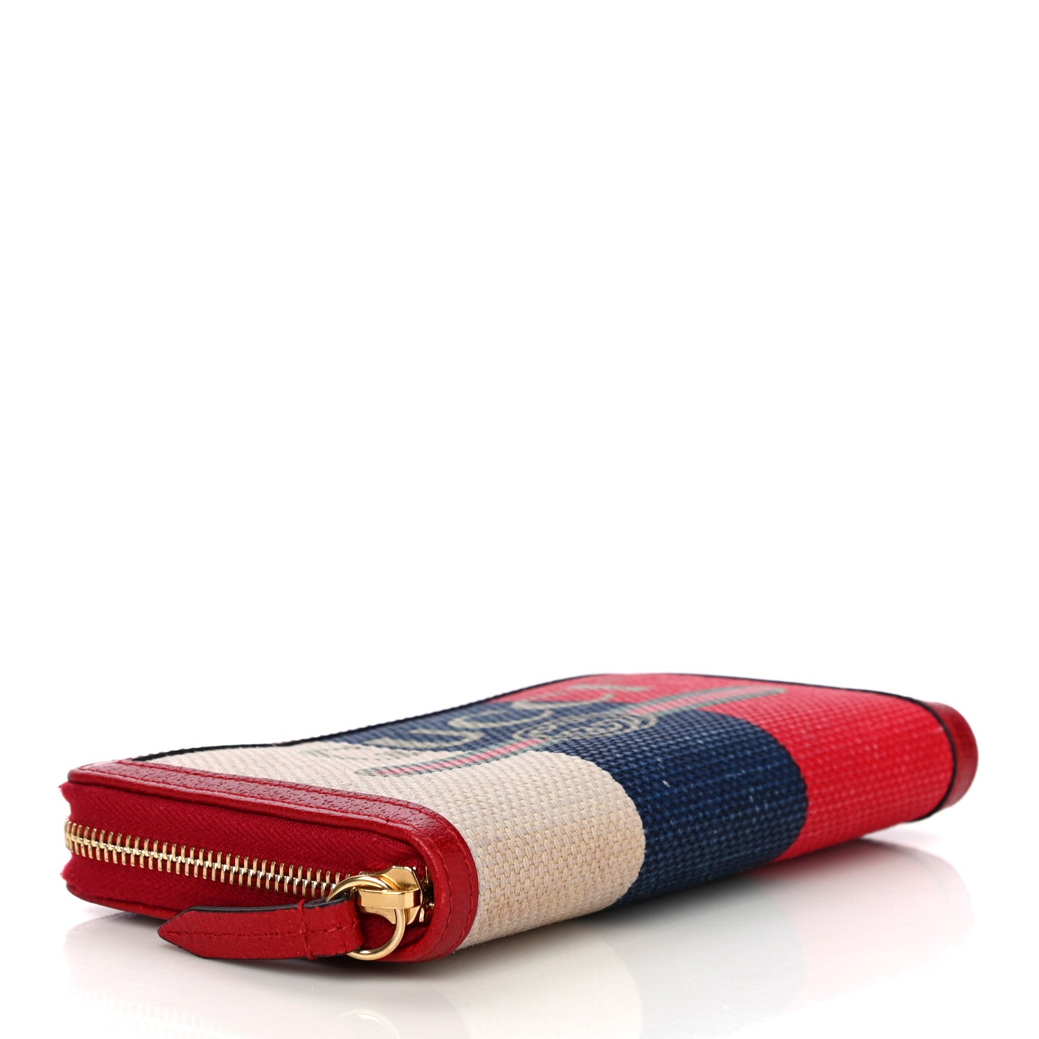 Gucci Canvas Sylvie Stripe Logo Zip Around Wallet Mystic White Hibiscus Red Maritime 4 of 16