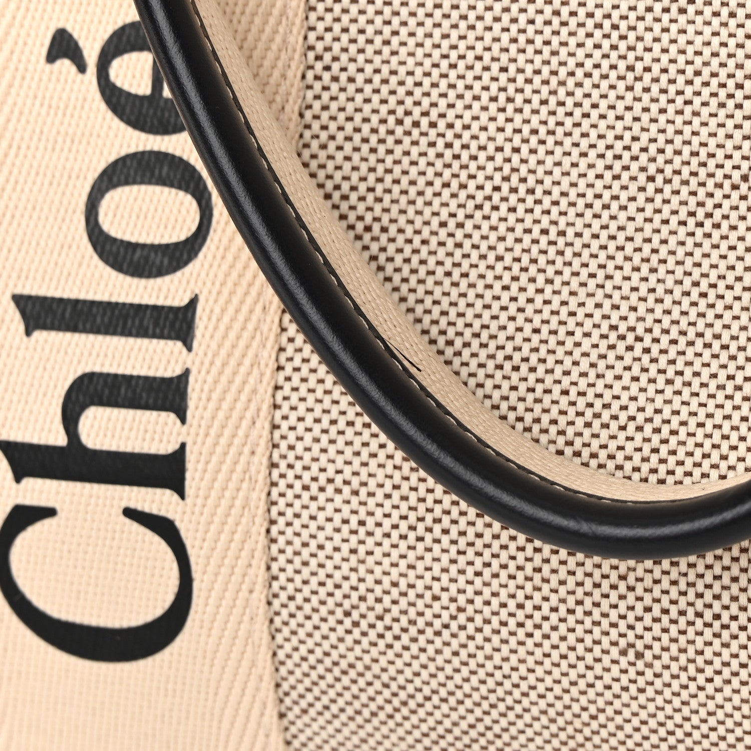 Chloe Cotton Calfskin Large Woody Ribbon Tote White Black 13 of 15