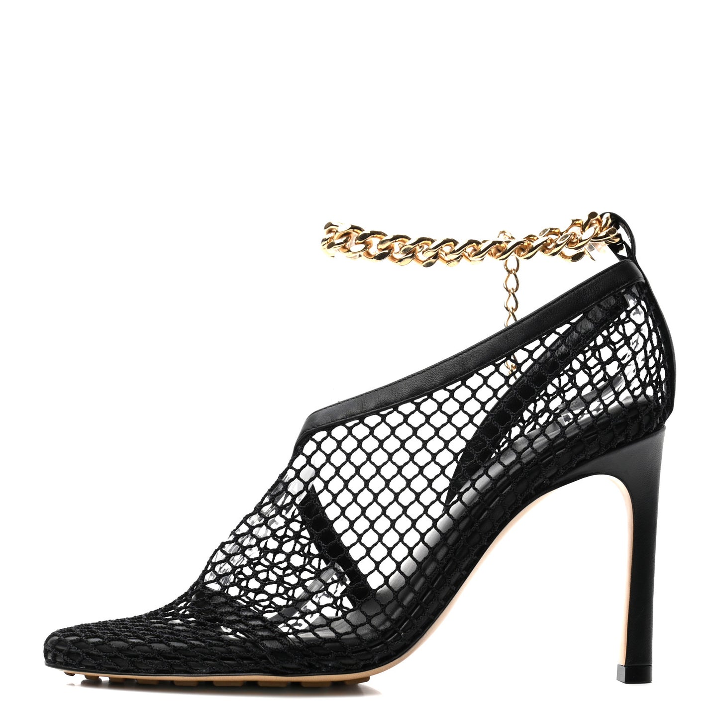 Mesh Nappa Chunky Chain Sandals 35 Black