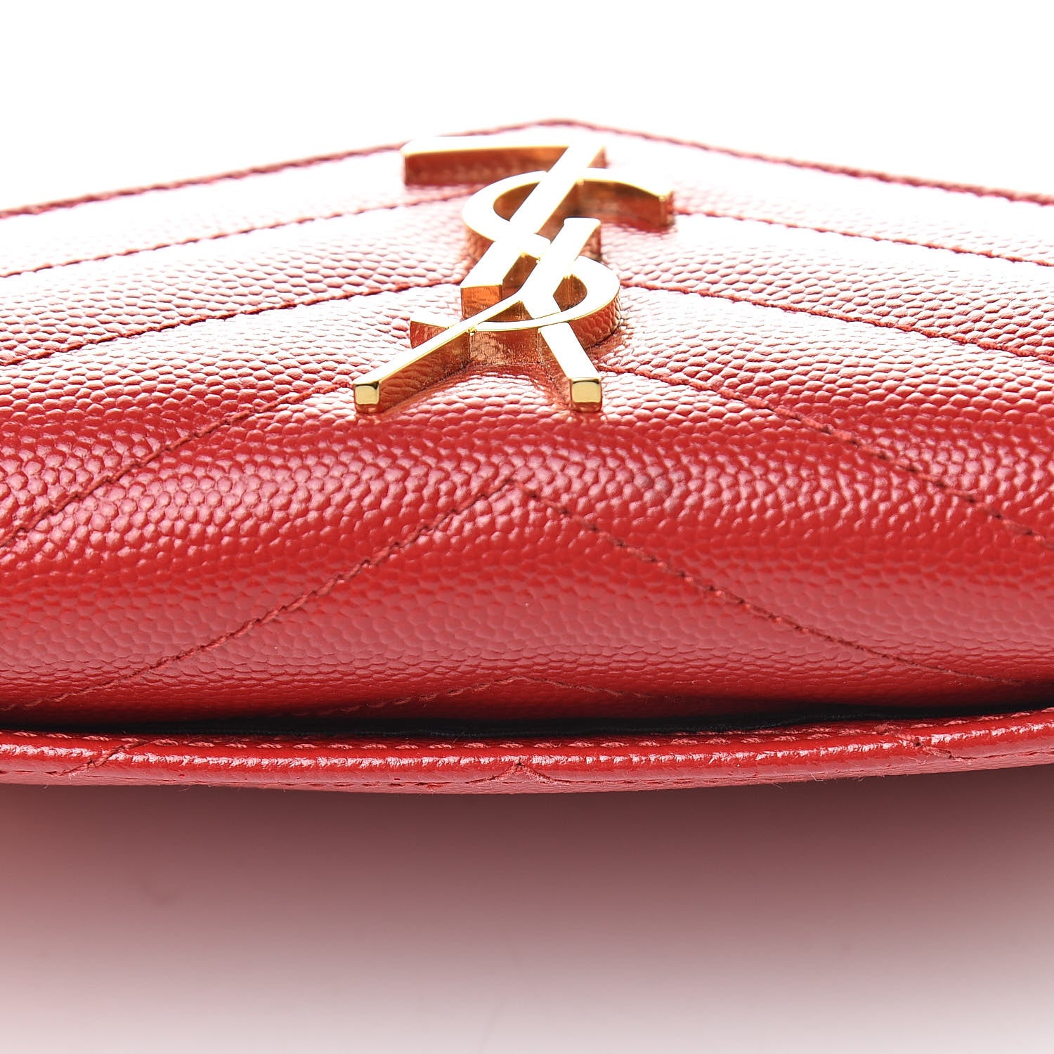 Saint Laurent Grain De Poudre Matelasse Chevron Small Monogram Envelope Wallet Rouge Eros 8 of 8