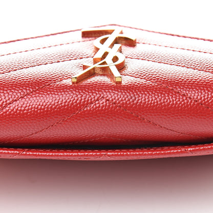 Saint Laurent Grain De Poudre Matelasse Chevron Small Monogram Envelope Wallet Rouge Eros 8 of 8