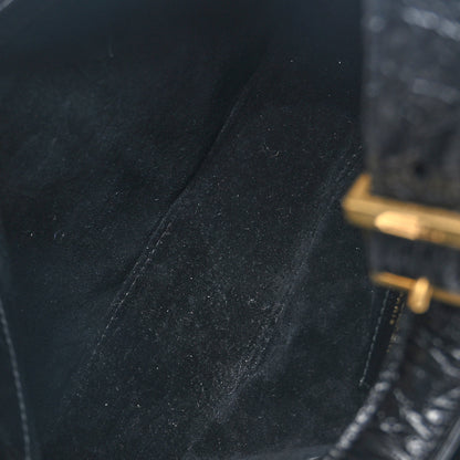 Saint Laurent Calfskin Crocodile Embossed LE 5 A 7 Hobo Black 7 of 9
