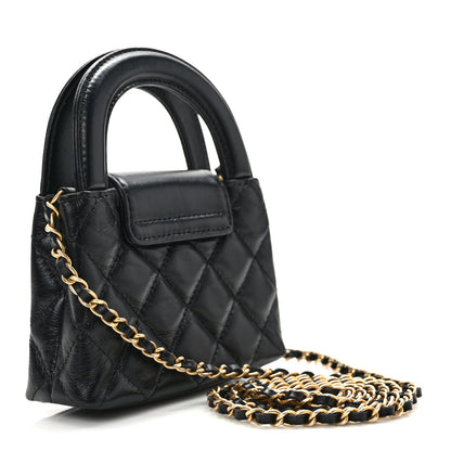Chanel Shiny Aged Calfskin Quilted Mini Nano Kelly Shopper Black 3 of 12