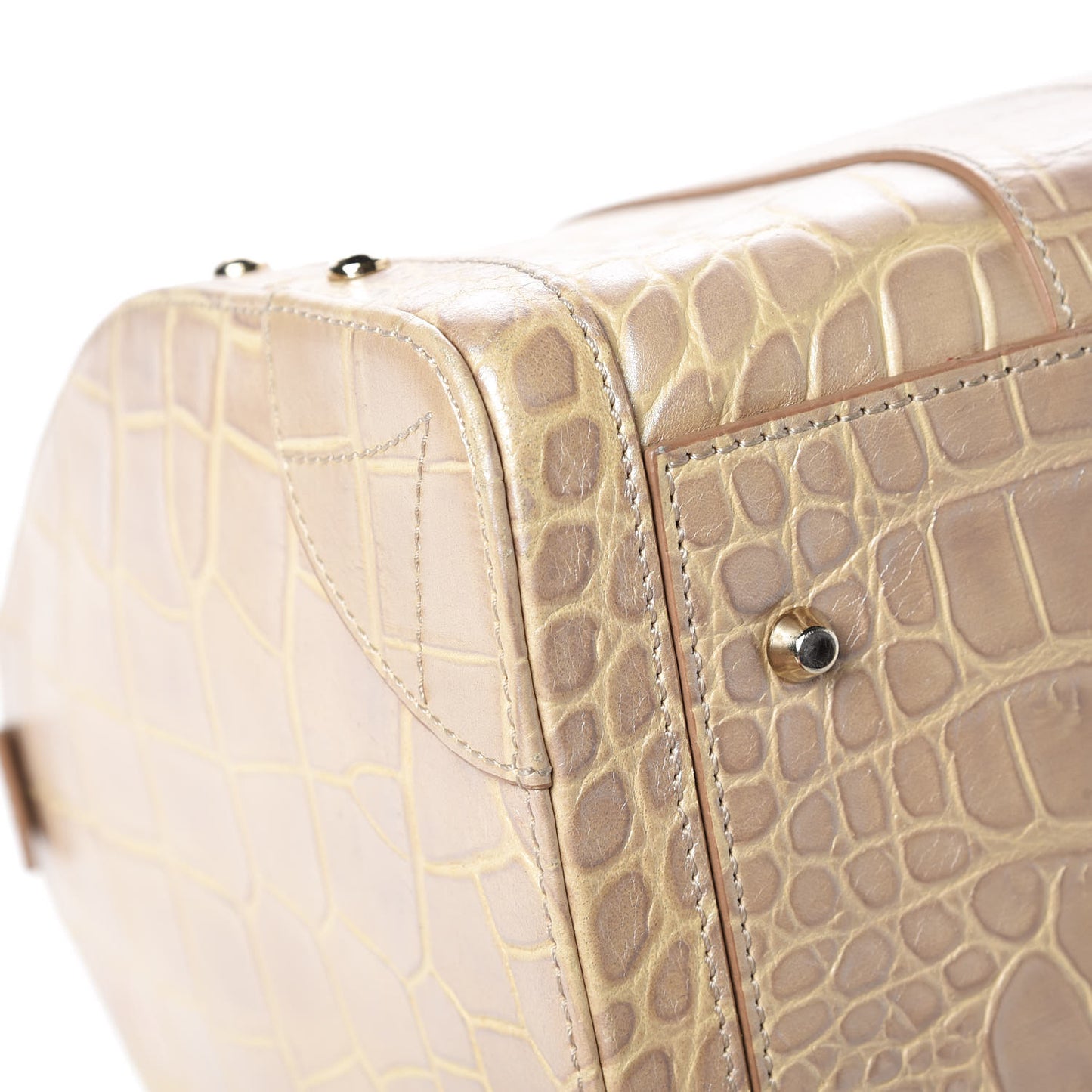 Calfskin Crocodile Embossed Madonna Satchel Beige