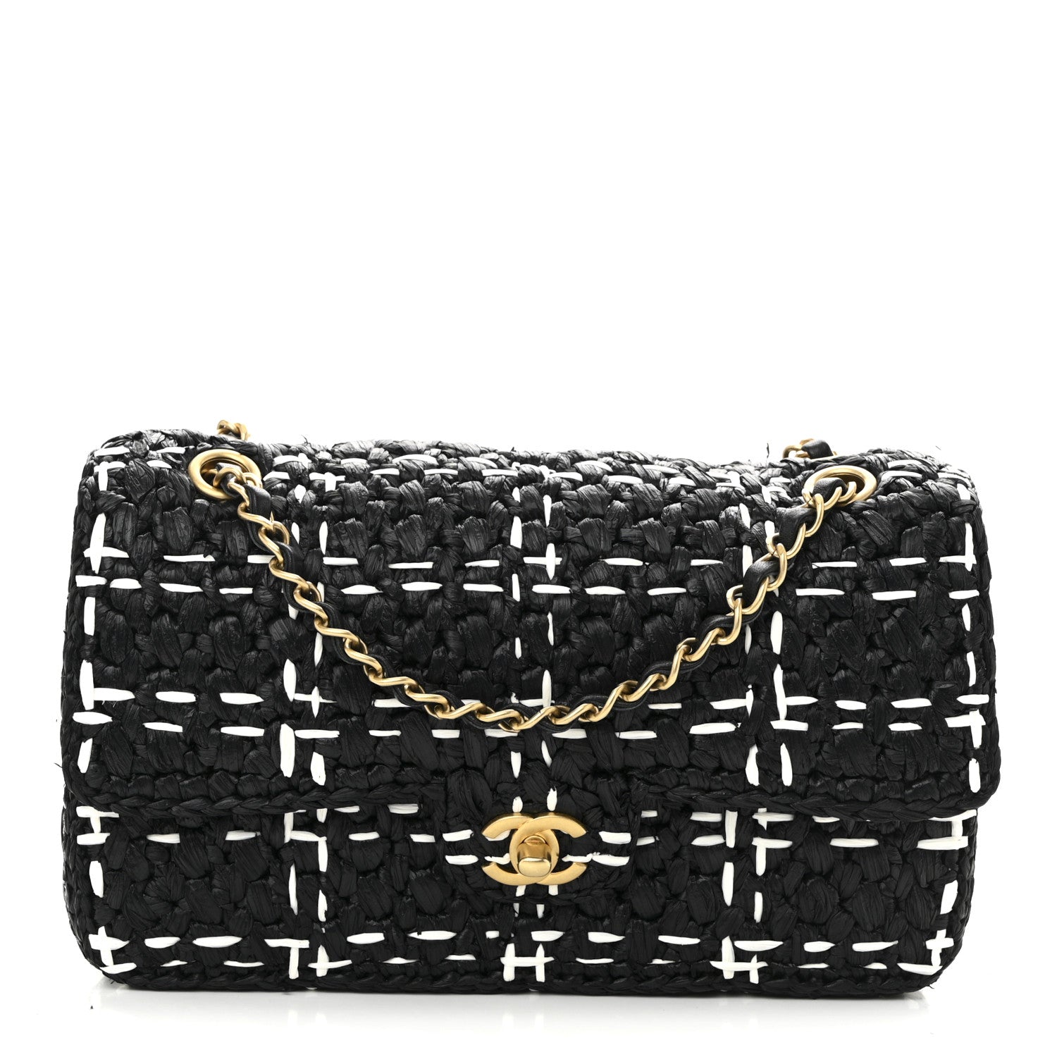 Chanel Raffia Effect Medium Tweedy Flap Bag Black White 1 of 11