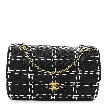 Chanel Raffia Effect Medium Tweedy Flap Bag Black White 1 of 11