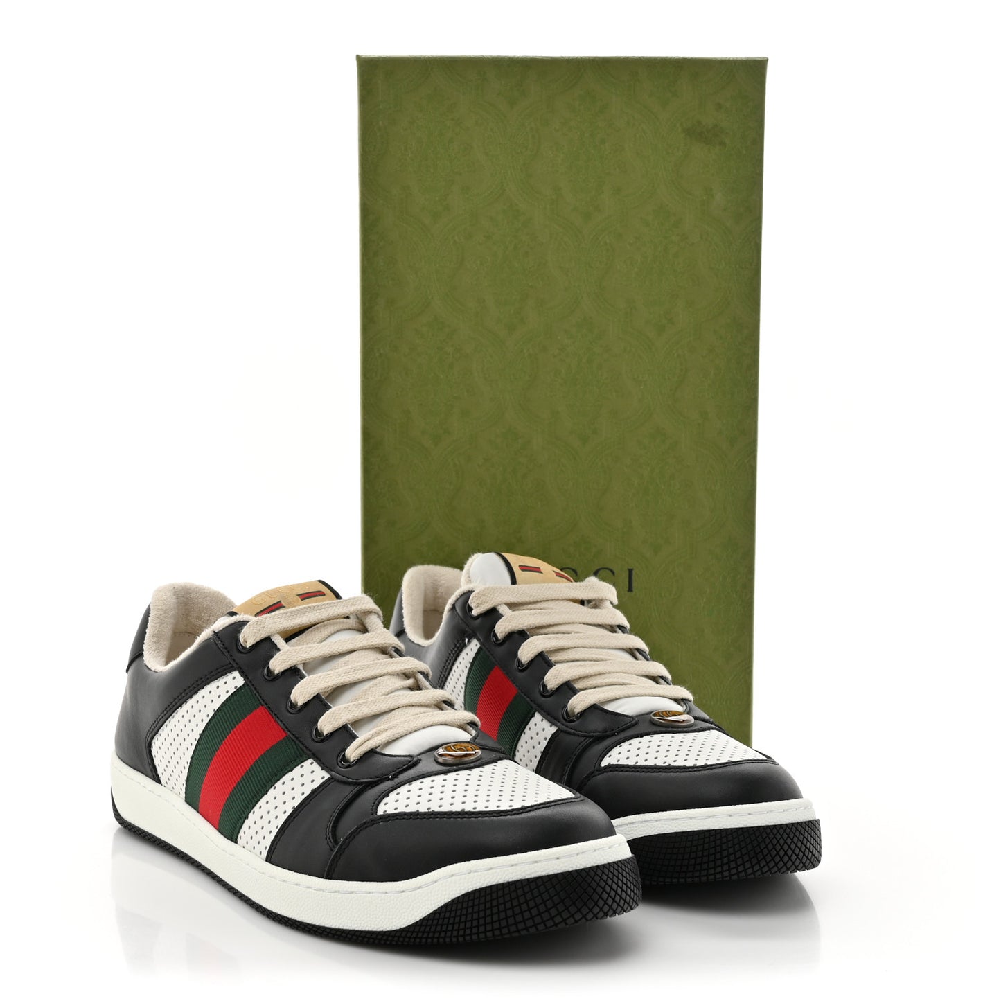 Calfskin Web Mens Screener Sneakers 10.5 Black White