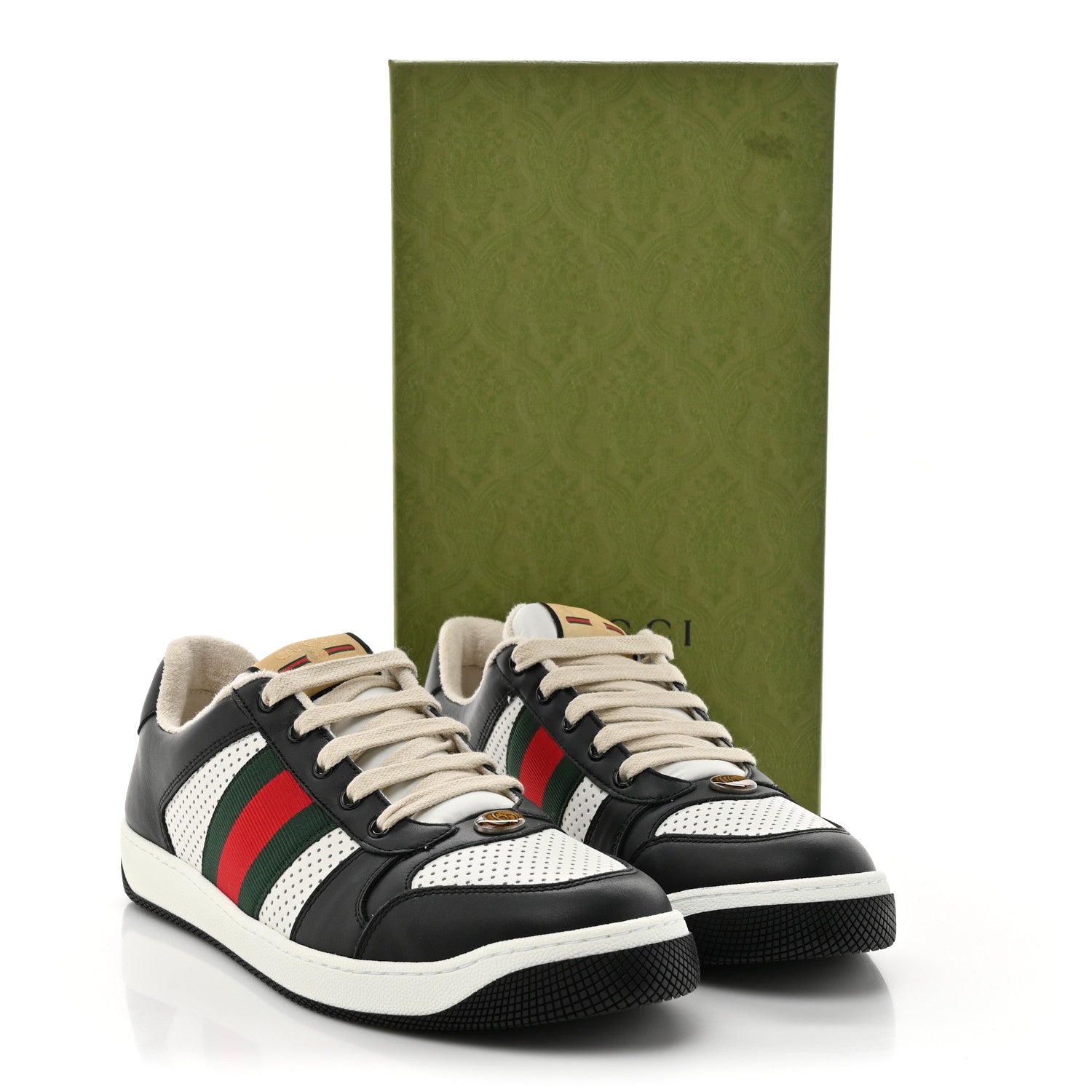 Gucci Calfskin Web Mens Screener Sneakers 10.5 Black White 10 of 10