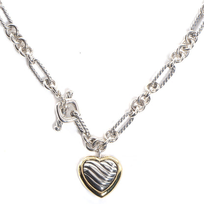 David Yurman Sterling Silver 18K Yellow Gold Cable Heart Figaro Necklace 1 of 7