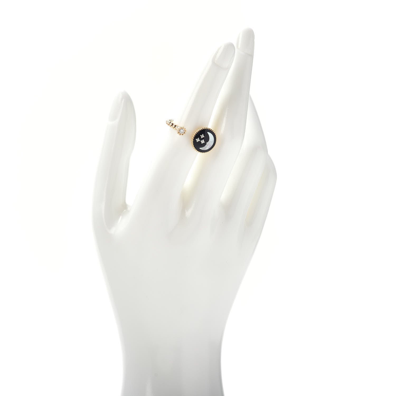 Christian Dior 18K Yellow Gold Diamond Onyx Mother of Pearl Rose Celeste Ring 52 6 2 of 5