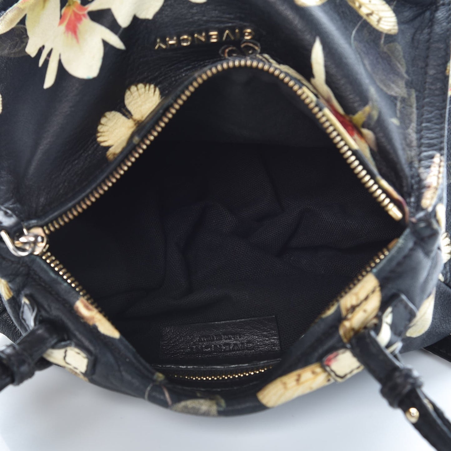 Lambskin Magnolia and Moth Print Mini Pandora Black