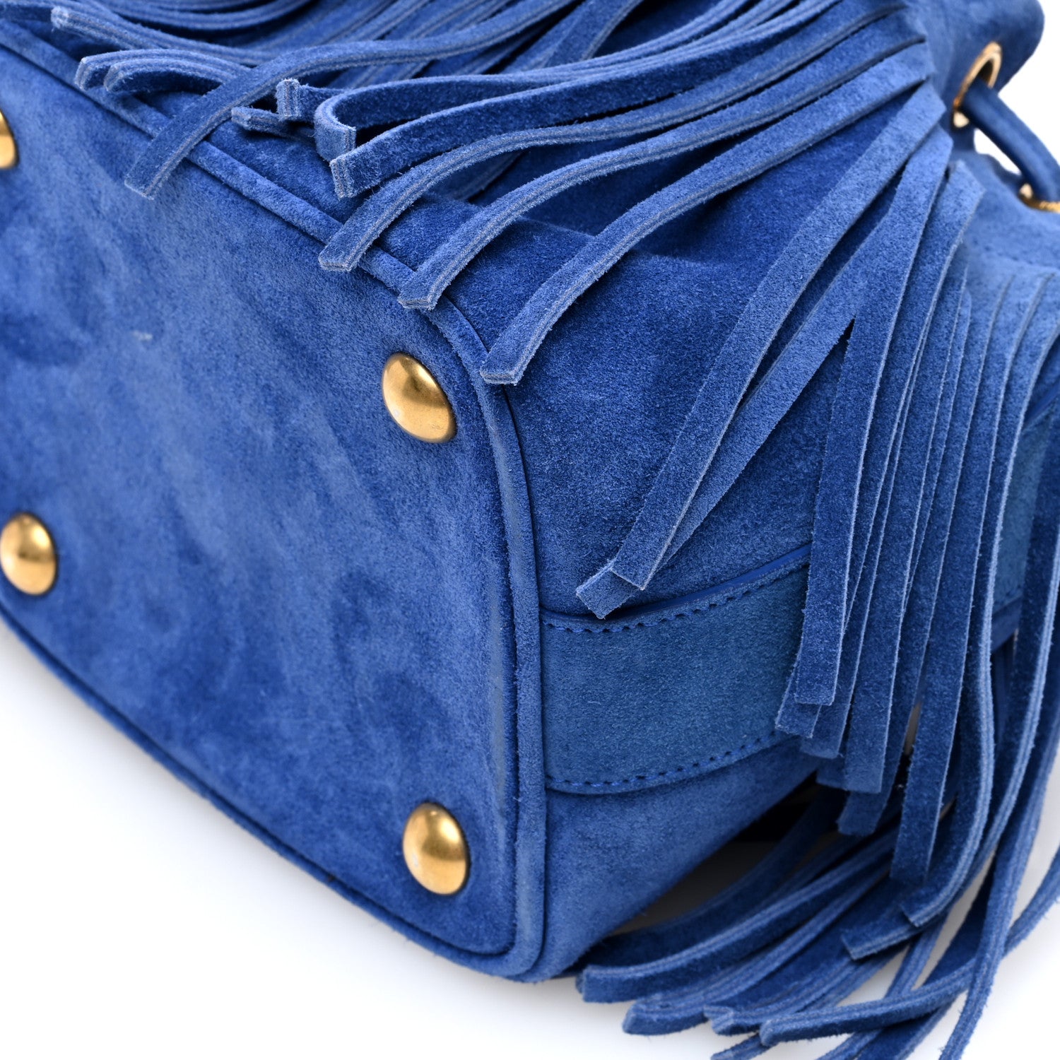 Saint Laurent Suede Calfskin Small Emmanuelle Fringe Bucket Bag Blue 7 of 7