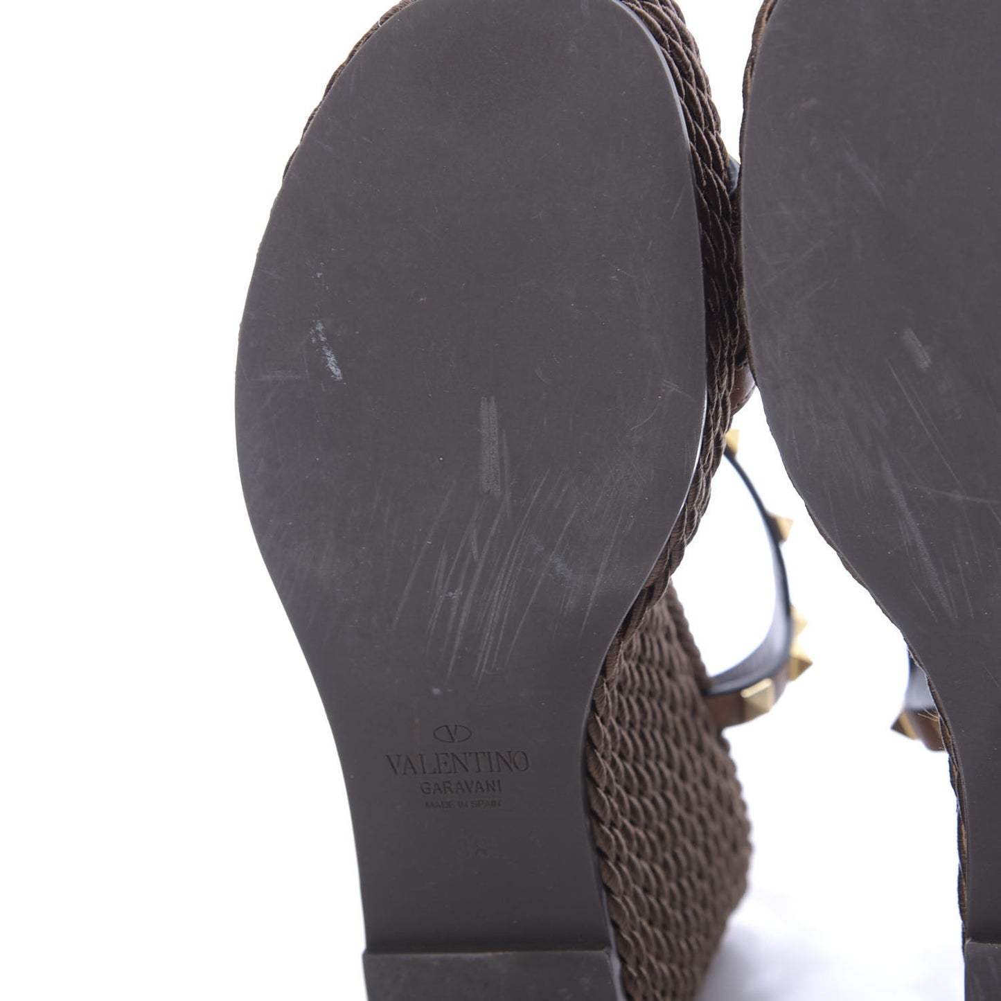 Calfskin Rockstud Torchon Espadrille 25/115mm Wedge Sandals 38 Cuoio