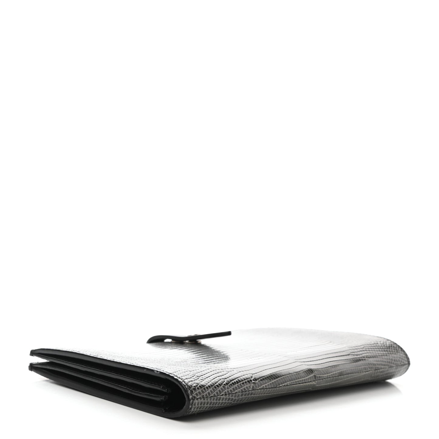 Lizard Calfskin Large Multifunction Strap Wallet Black