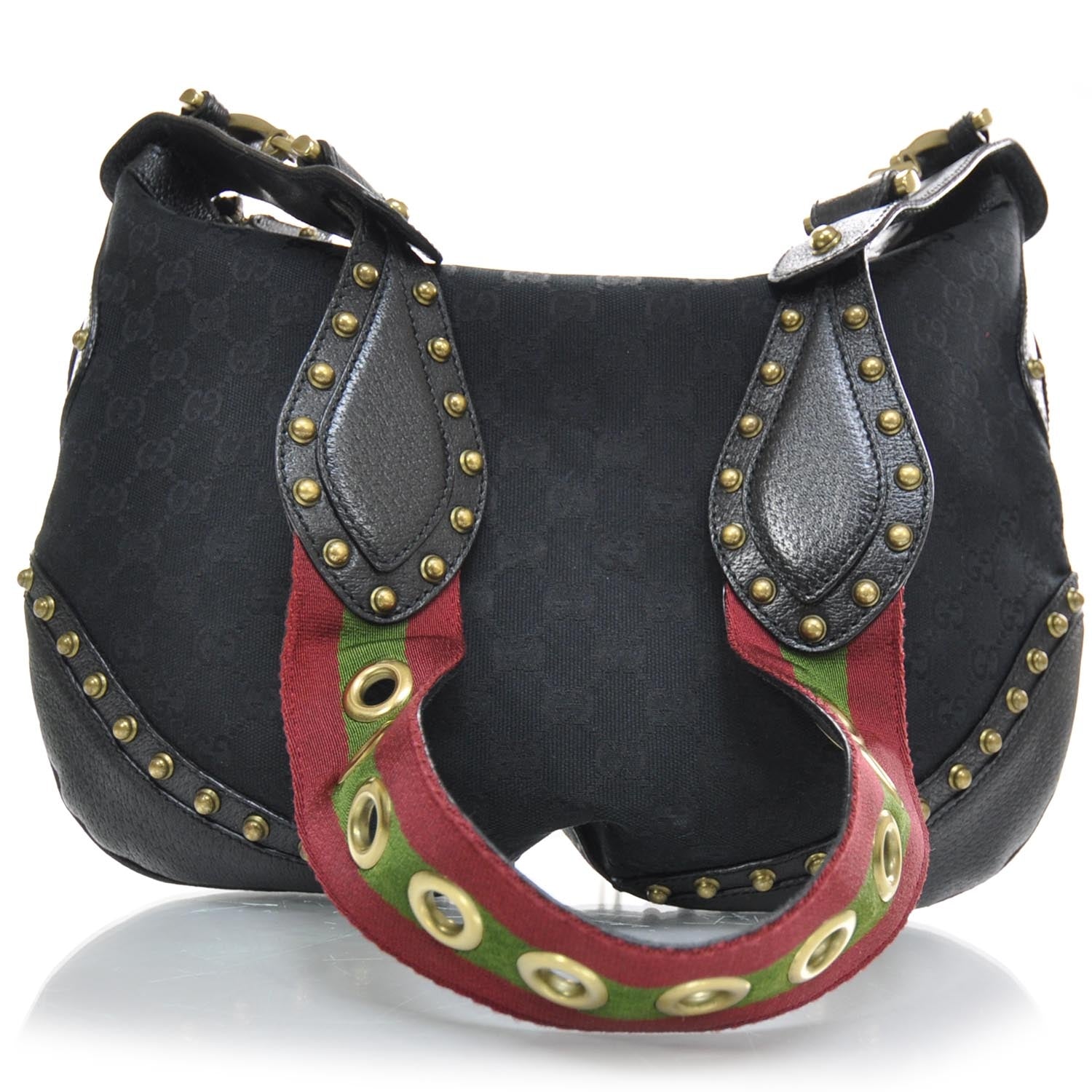 Gucci Monogram Studded Shoulder Bag Black 1 of 10