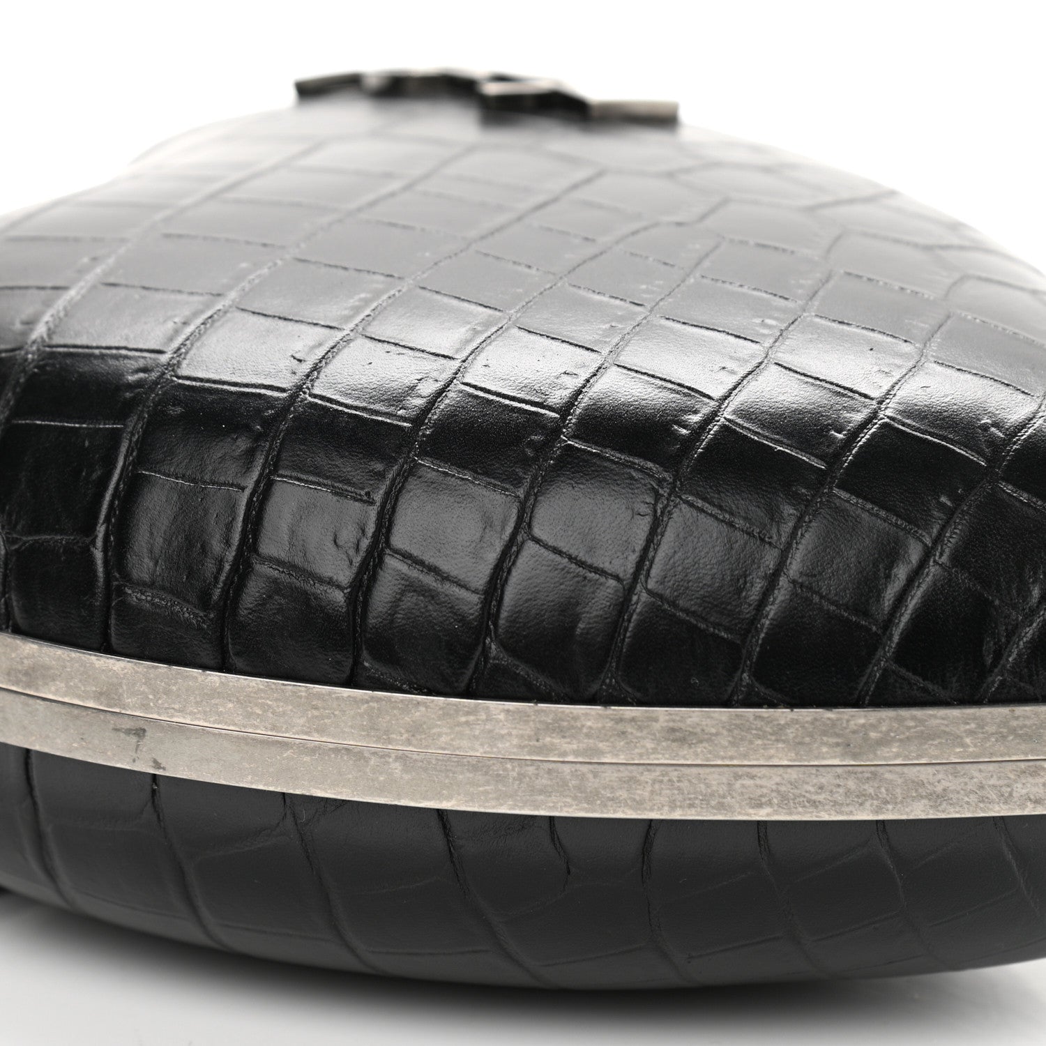 Saint Laurent Calfskin Crocodile Embossed Monogram Love Box Bag Black 8 of 9