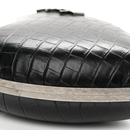 Saint Laurent Calfskin Crocodile Embossed Monogram Love Box Bag Black 8 of 9