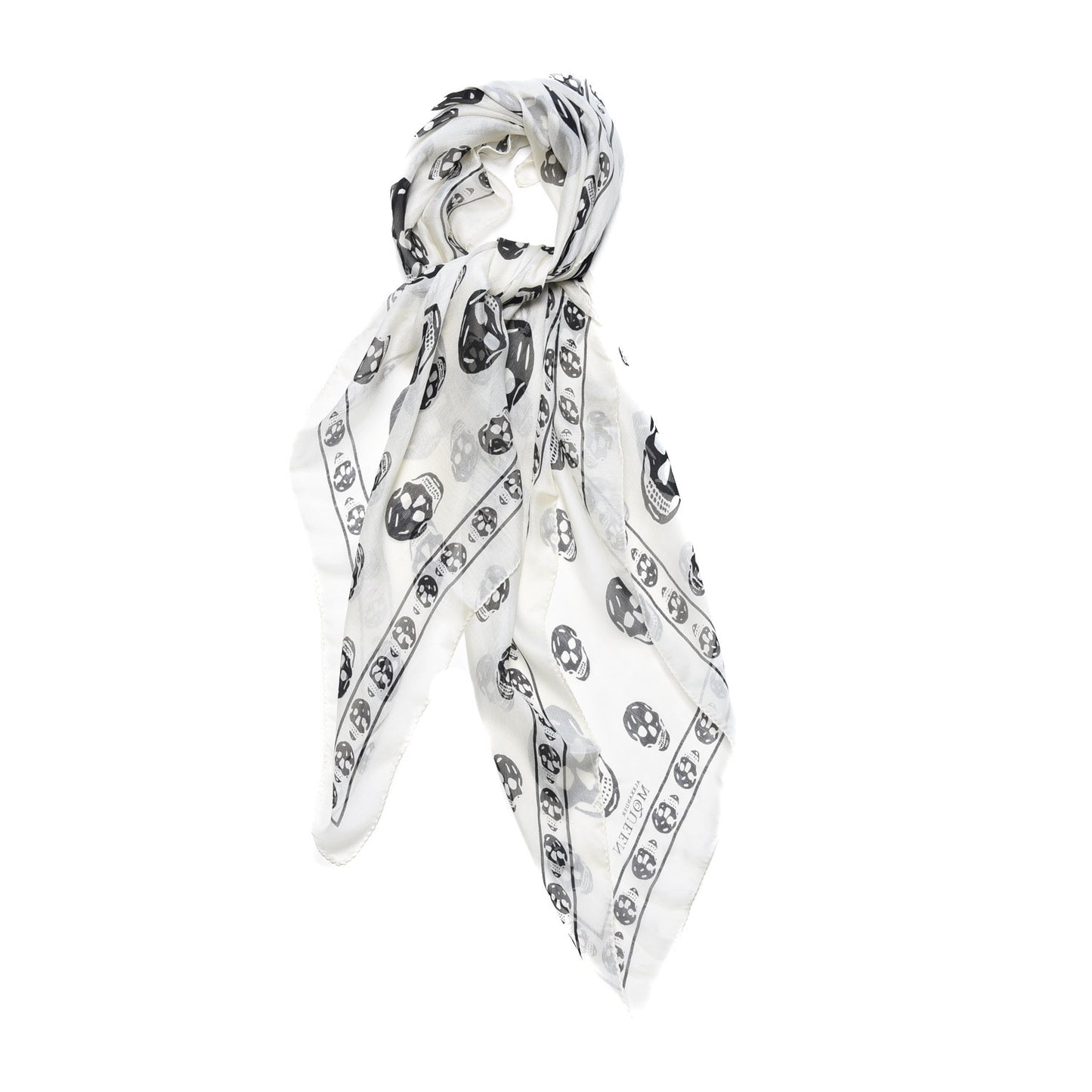 Silk Chiffon Skull Scarf Ivory Black