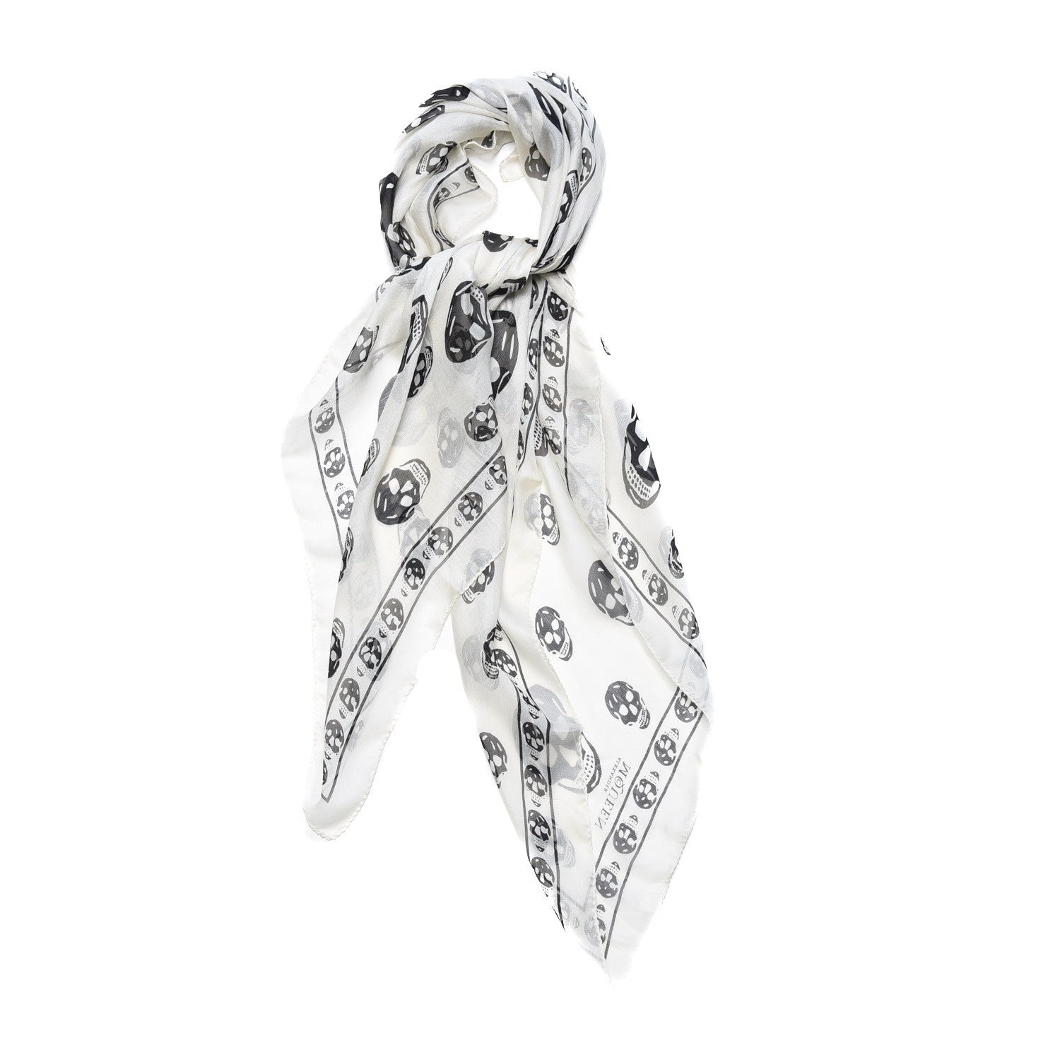 Alexander McQueen Silk Chiffon Skull Scarf Ivory Black 3 of 5