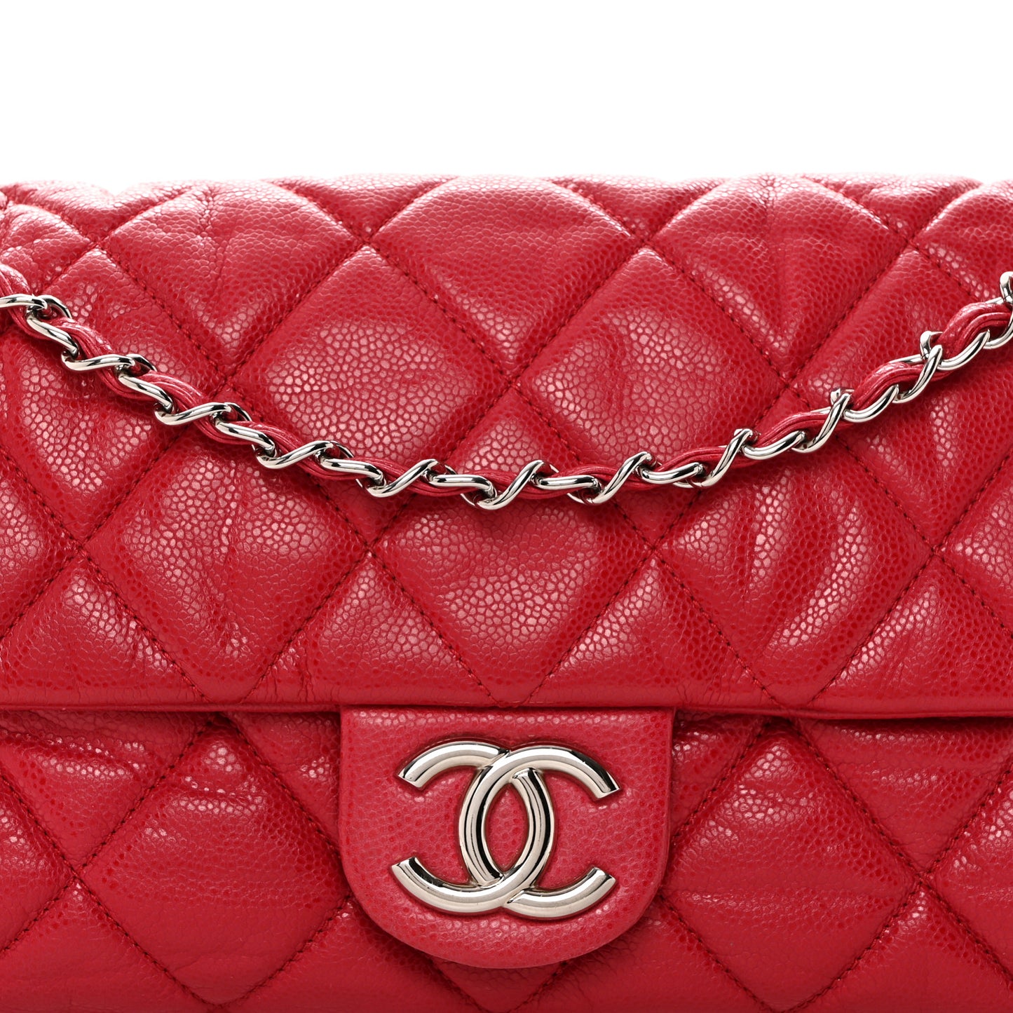 Glazed Caviar Medium Nature Flap Bag Red