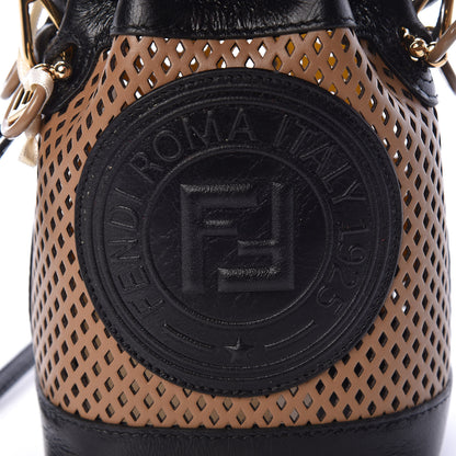 Fendi Vitello Liberty Glossy Lambskin F is Fendi Perforated Mini Mon Tresor Bucket Bag Sand Mimosa Black 7 of 9