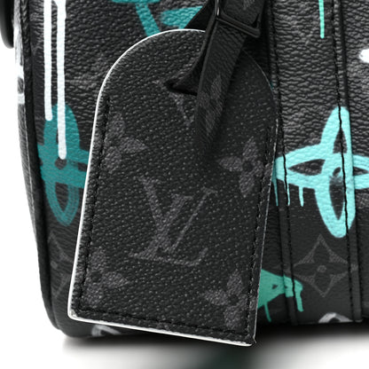 Louis Vuitton Monogram Eclipse LV Graffiti Keepall Bandouliere 25 Green Lights 8 of 8