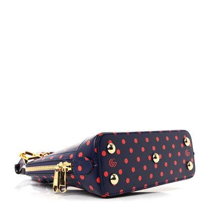 Gucci Shangai Calfskin Polka Dot Small Horsebit 1955 Top Handle Bag Blue Red 4 of 10