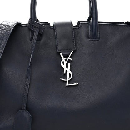Saint Laurent Calfskin Croc Embossed Small Monogram Downtown Cabas Blue 7 of 9
