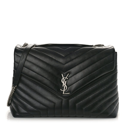 Saint Laurent Calfskin Y Quilted Monogram Large Loulou Chain Satchel Black 1 of 9