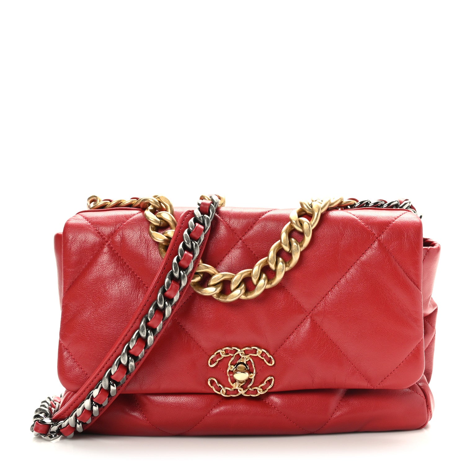 Chanel Lambskin Quilted Large Chanel 19 Flap Red 1 of 9