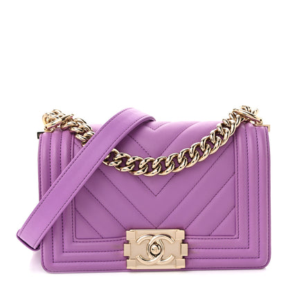 Chanel Lambskin Chevron Quilted Small Boy Flap Purple 1 of 10
