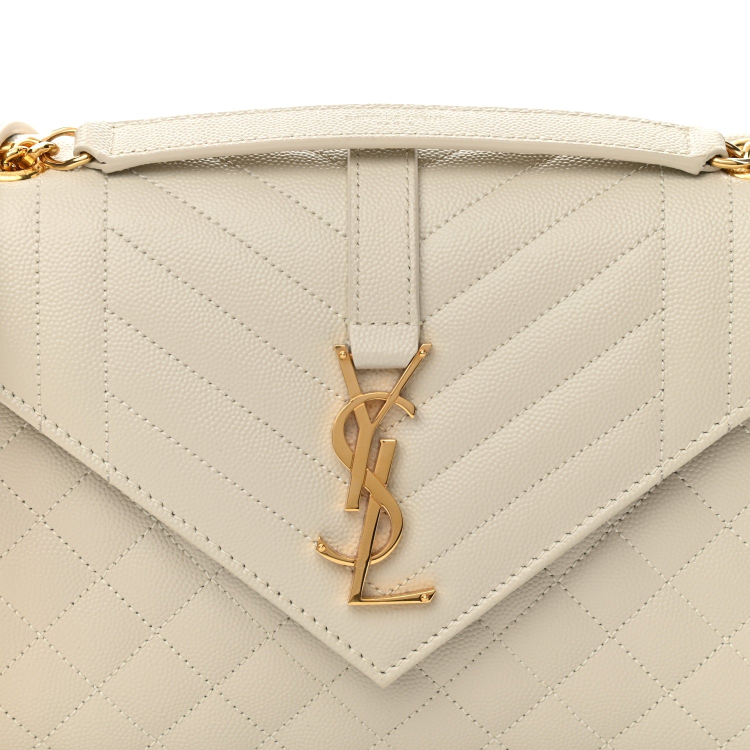 Saint Laurent Grain De Poudre Textured Mixed Matelasse Medium Triquilt Monogram Satchel Crema Soft 9 of 12