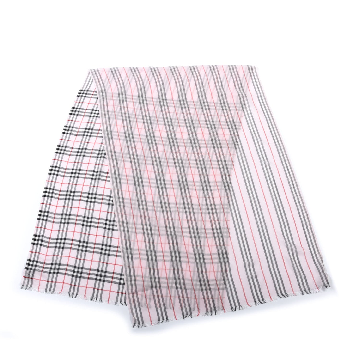 Wool Silk Gauze Vintage Check Scarf Alabaster Pink