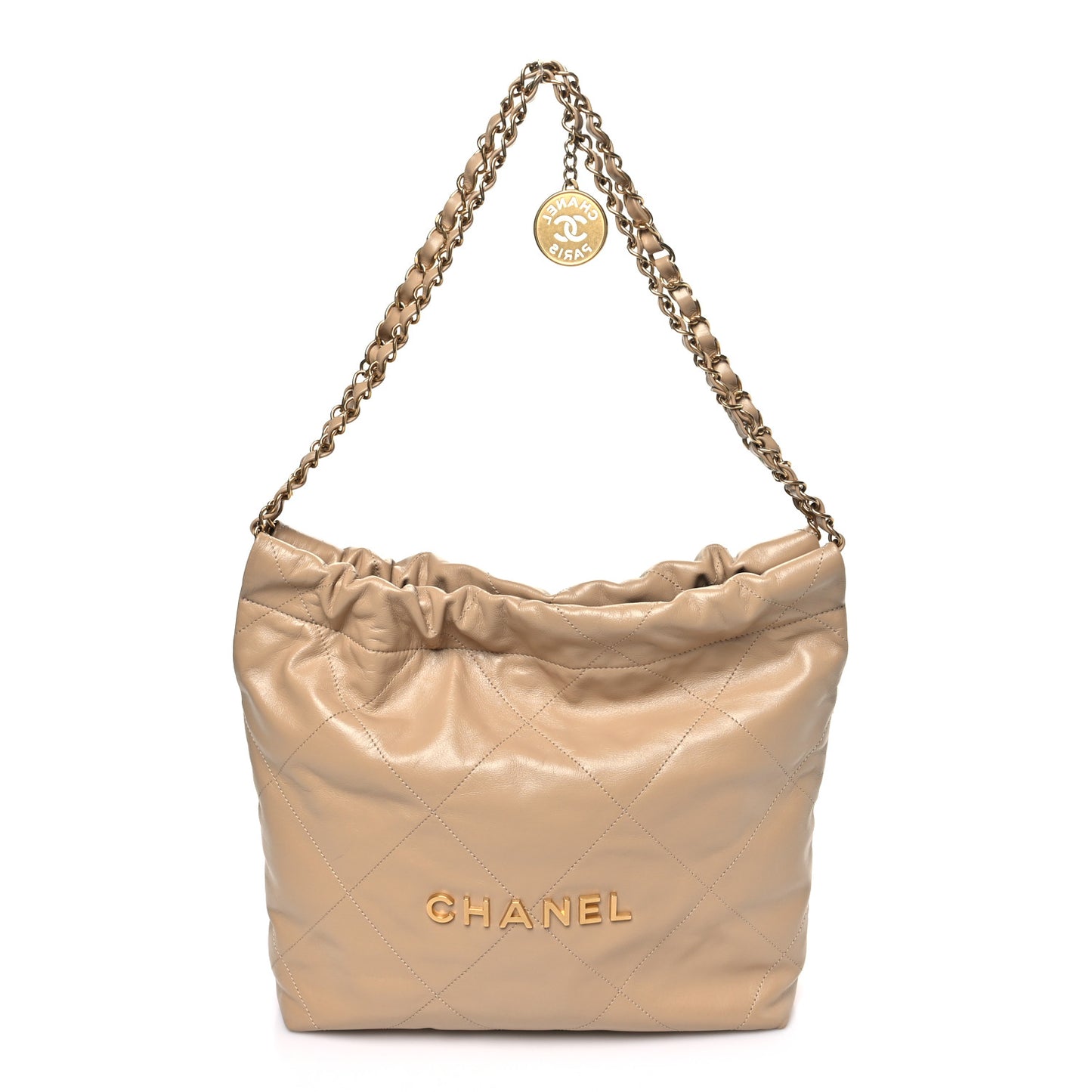Shiny Calfskin Quilted Small Chanel 22 Beige