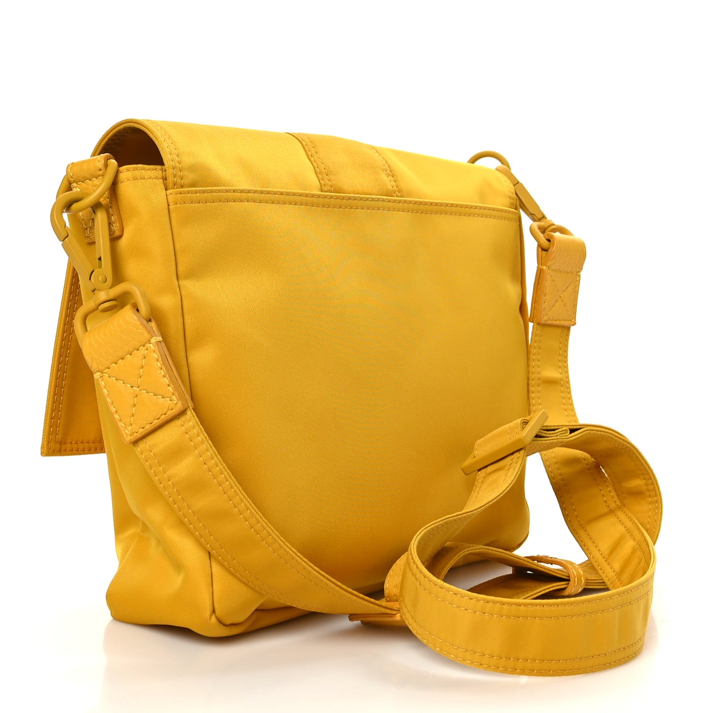 Econyl Nylon Cuoio Romano Monochrome Medium Baguette Messenger Bag Sunflower