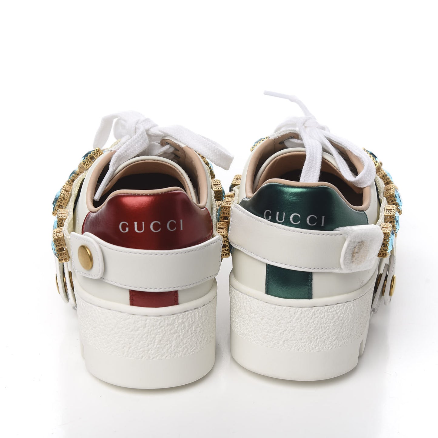 Calfskin Removable Crystals Bee Embroidered Womens Ace Platform Sneakers 35 White