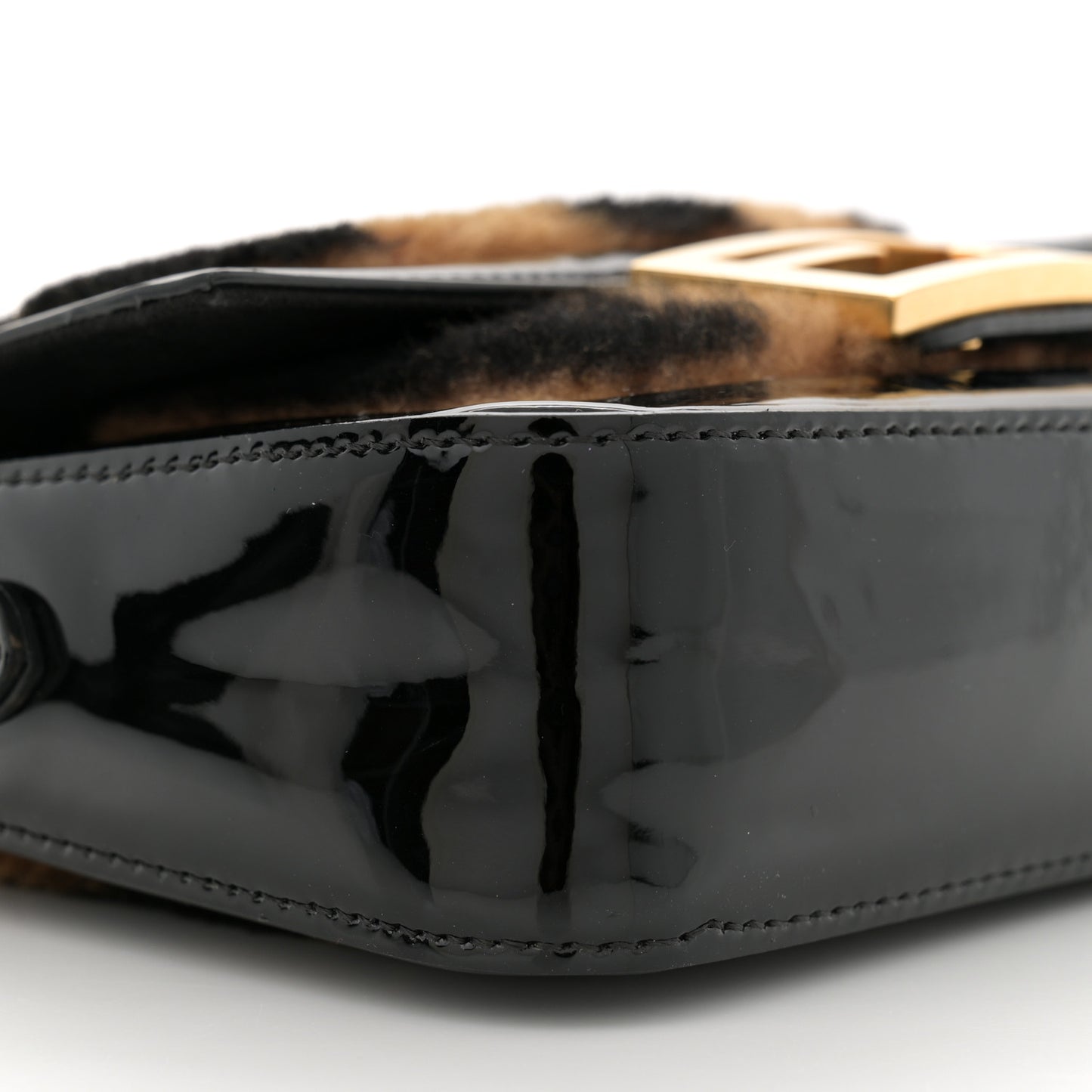 Shearling Vitello Vernice Mou Pequin Striped Mini Baguette Tobacco Black