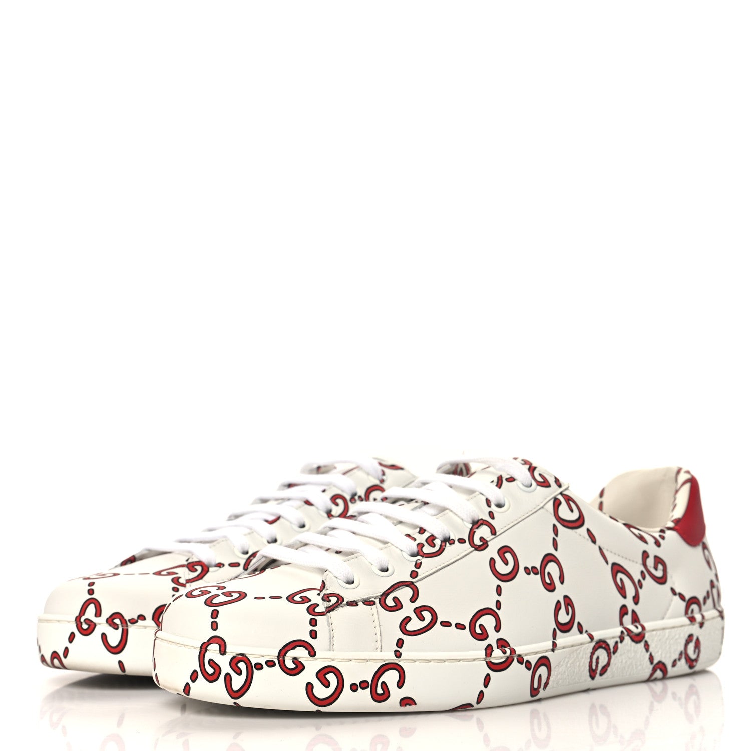 Gucci Calfskin GucciGhost Print Mens Ace Sneakers 11 White Hibiscus Red 4 of 12