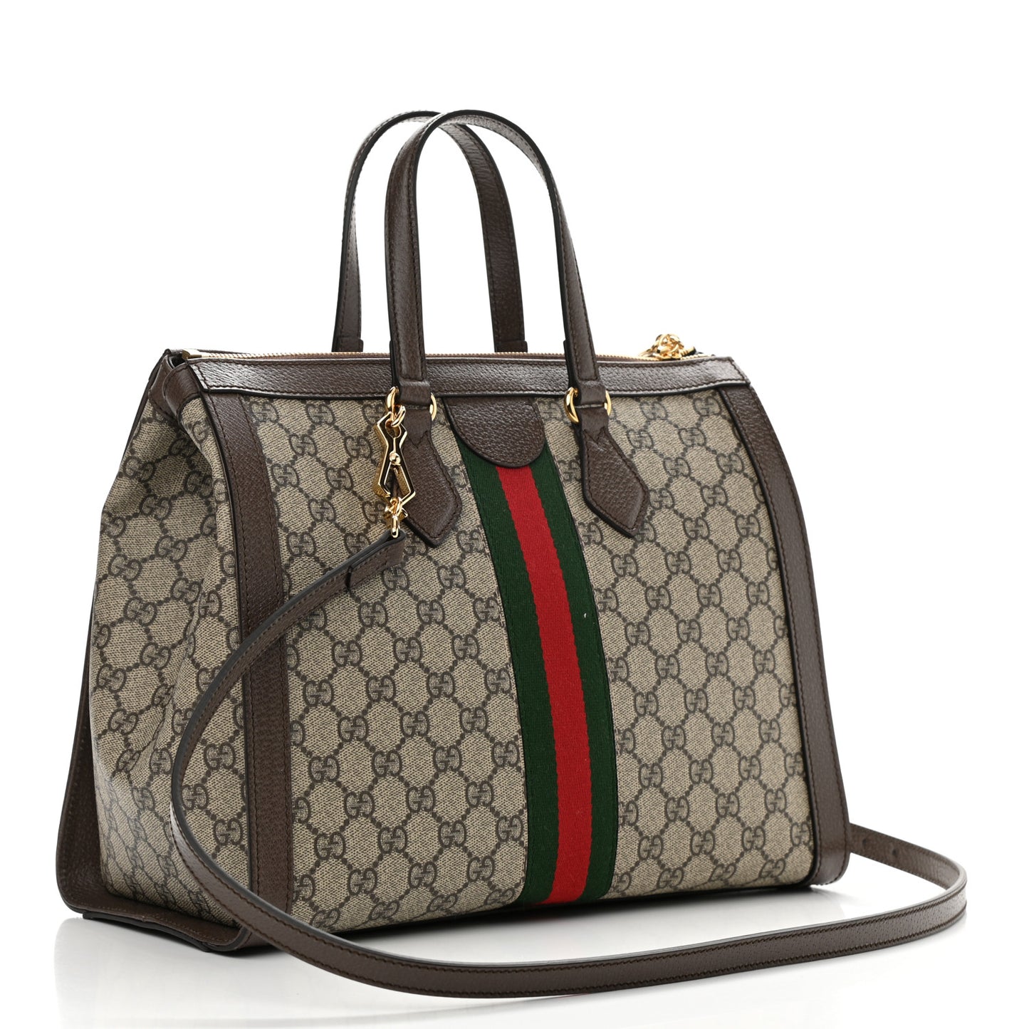 GG Supreme Monogram Web Medium Ophidia Tote Bag Brown