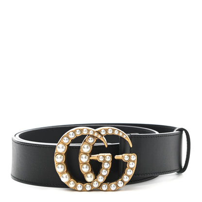 Gucci Moon Calfskin Pearl Double G 40mm Belt 85 34 Black Cream 1 of 5