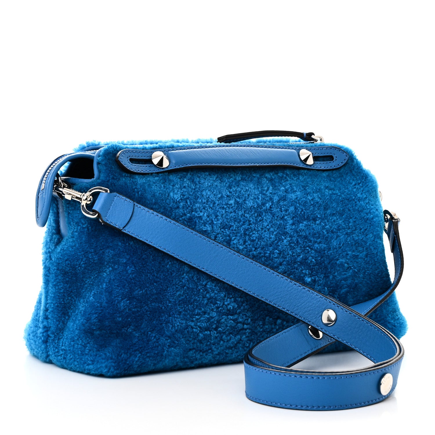 Fendi Shearling Vitello Dolce Medium By The Way Boston Bag Blue 3 of 10