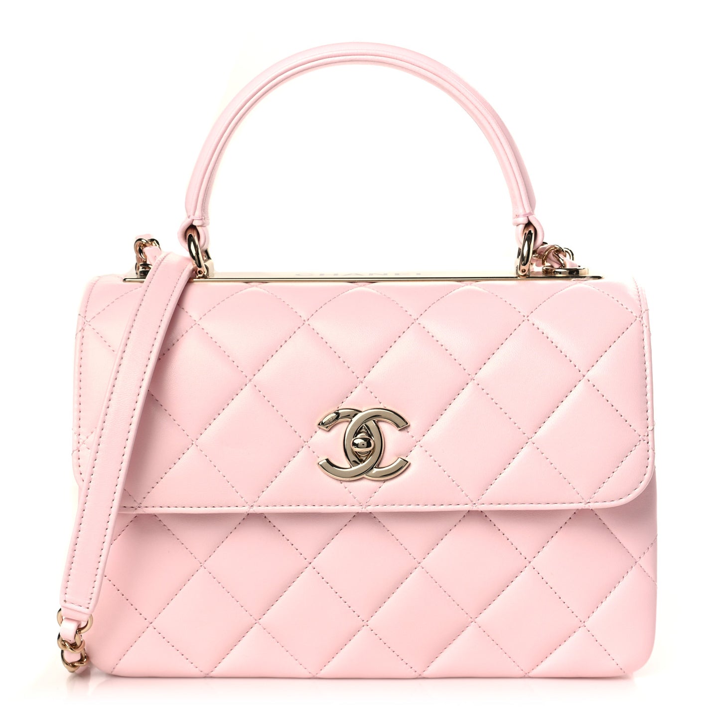Lambskin Quilted Small Trendy CC Flap Dual Handle Bag Light Pink
