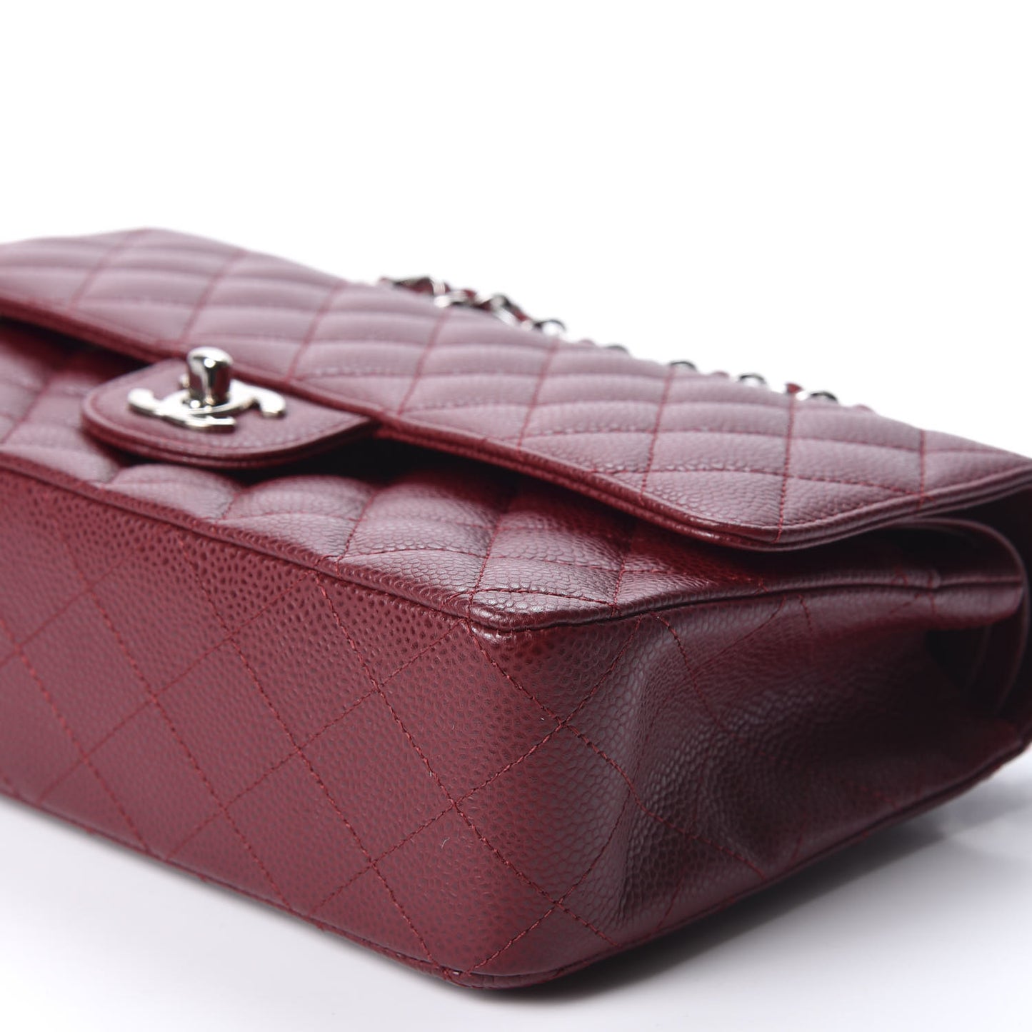 Caviar Quilted Medium Double Flap Dark Red
